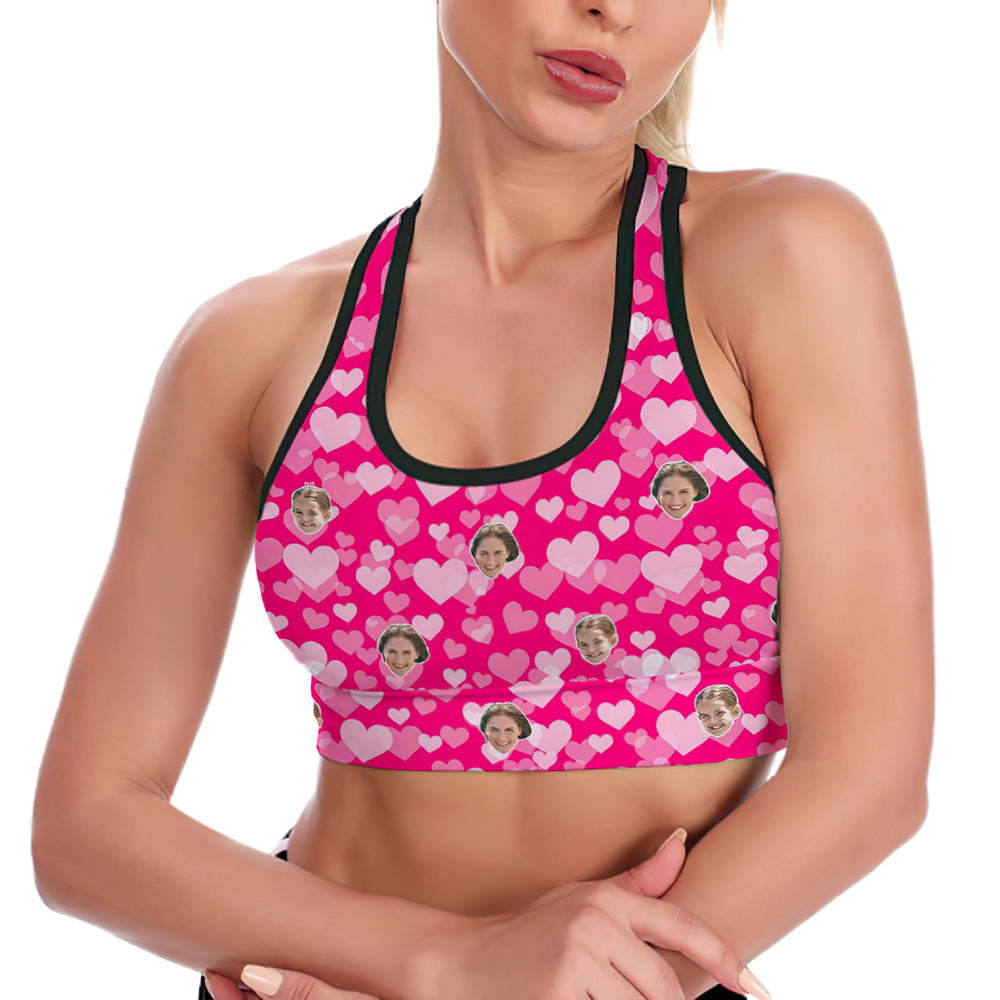 Custom Face Leggings and Tank Top Yoga Clothing Suit Mother's Day Gift - Pink Love Heart - FaceSocksUSA