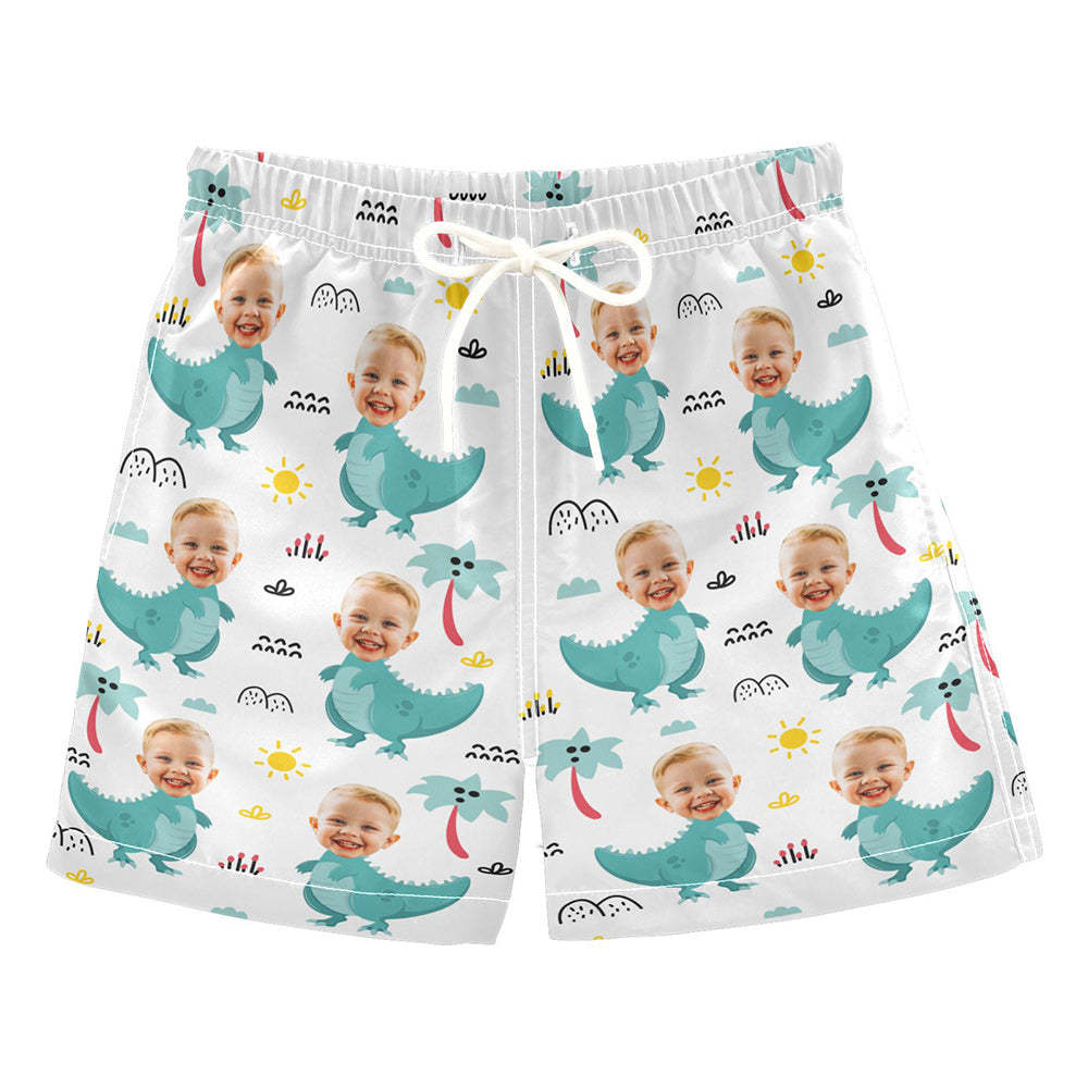 Custom Face Beach Trunks Baby Dinosaur Photo Beach Shorts Gift for Kids - FaceSocksUsa