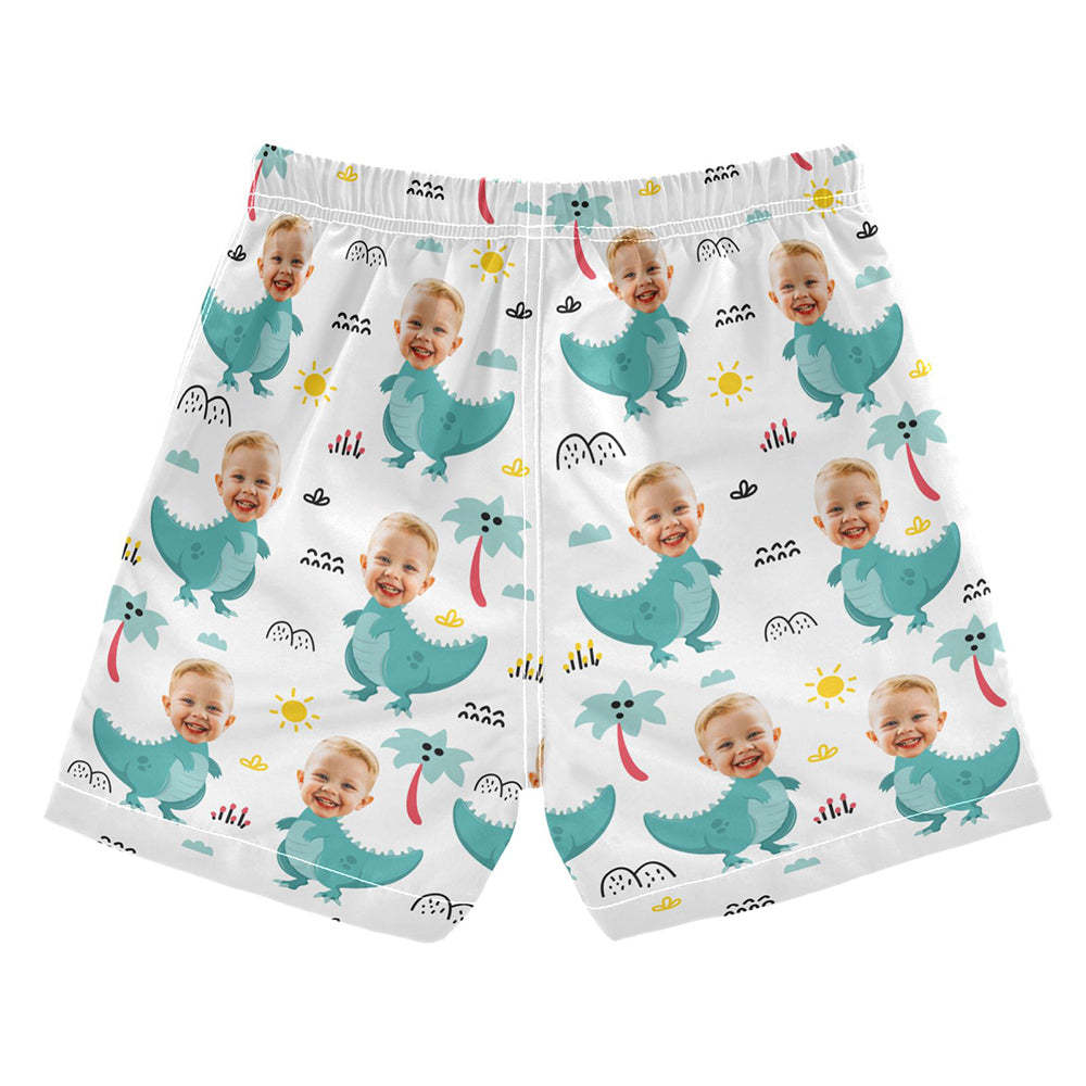 Custom Face Beach Trunks Baby Dinosaur Photo Beach Shorts Gift for Kids - FaceSocksUsa