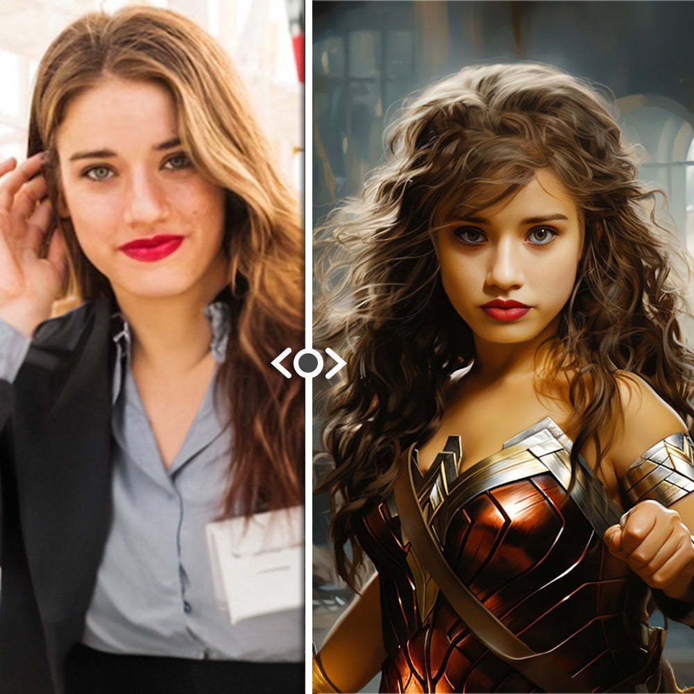 Personalized Face Wonder Woman Metal Poster Custom Photo Portrait Gifts for Her - FaceSocksUSA