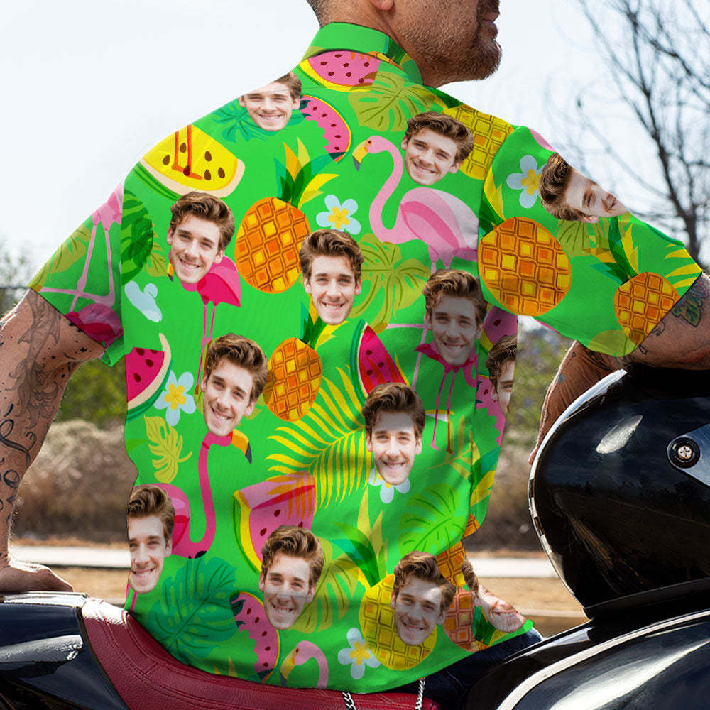 Custom Face Hawaiian Shirt Flamingo All Over Print Personalized Shirt Cherry Parrot with Your Photo - FaceSocksUSA