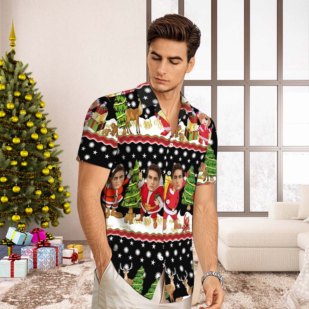 Custom Face Hawaiian Shirt Men's All Over Print Aloha Shirt christmas Gift - Santa Claus with Presents - FaceSocksUsa