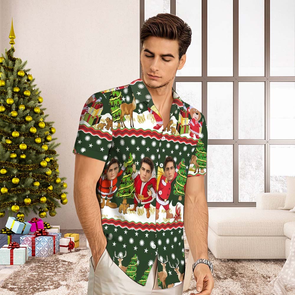 Custom Face Hawaiian Shirt Men's All Over Print Aloha Shirt christmas Gift - Santa Claus with Presents - FaceSocksUsa