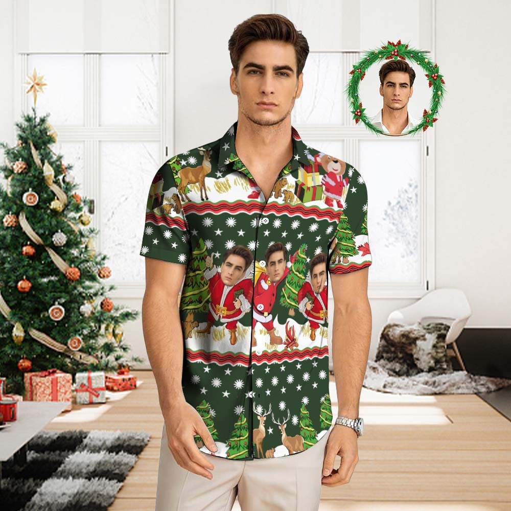 Custom Face Hawaiian Shirt Men's All Over Print Aloha Shirt christmas Gift - Santa Claus with Presents - FaceSocksUsa