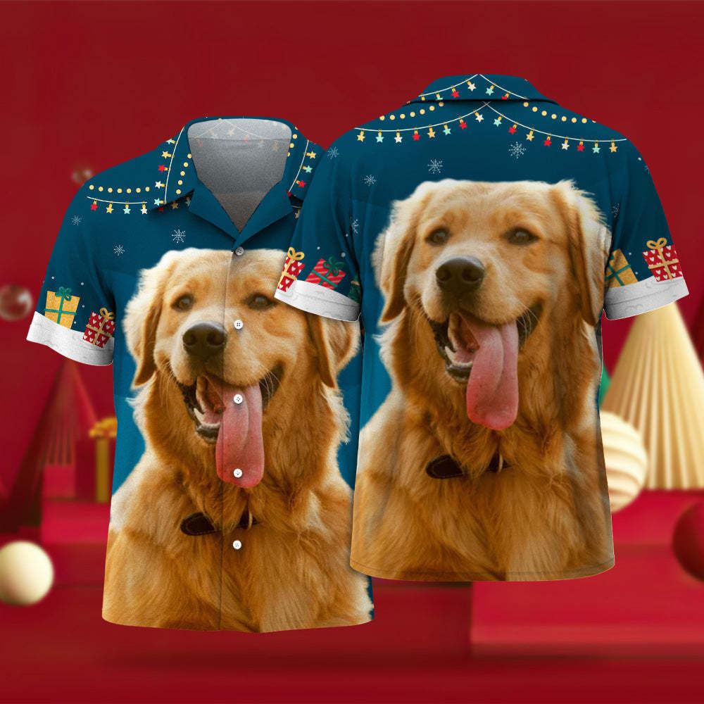 Custom Face Hawaiian Shirts Personalised Photo Gift Men's Christmas Shirts for Pet Lovers - Stars and Gifts