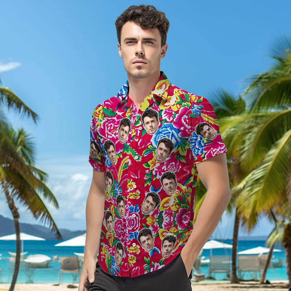 Custom Northeast Big Flower Hawaiian Shirts For Men - Chinese Dragon	 - FaceSocksUSA