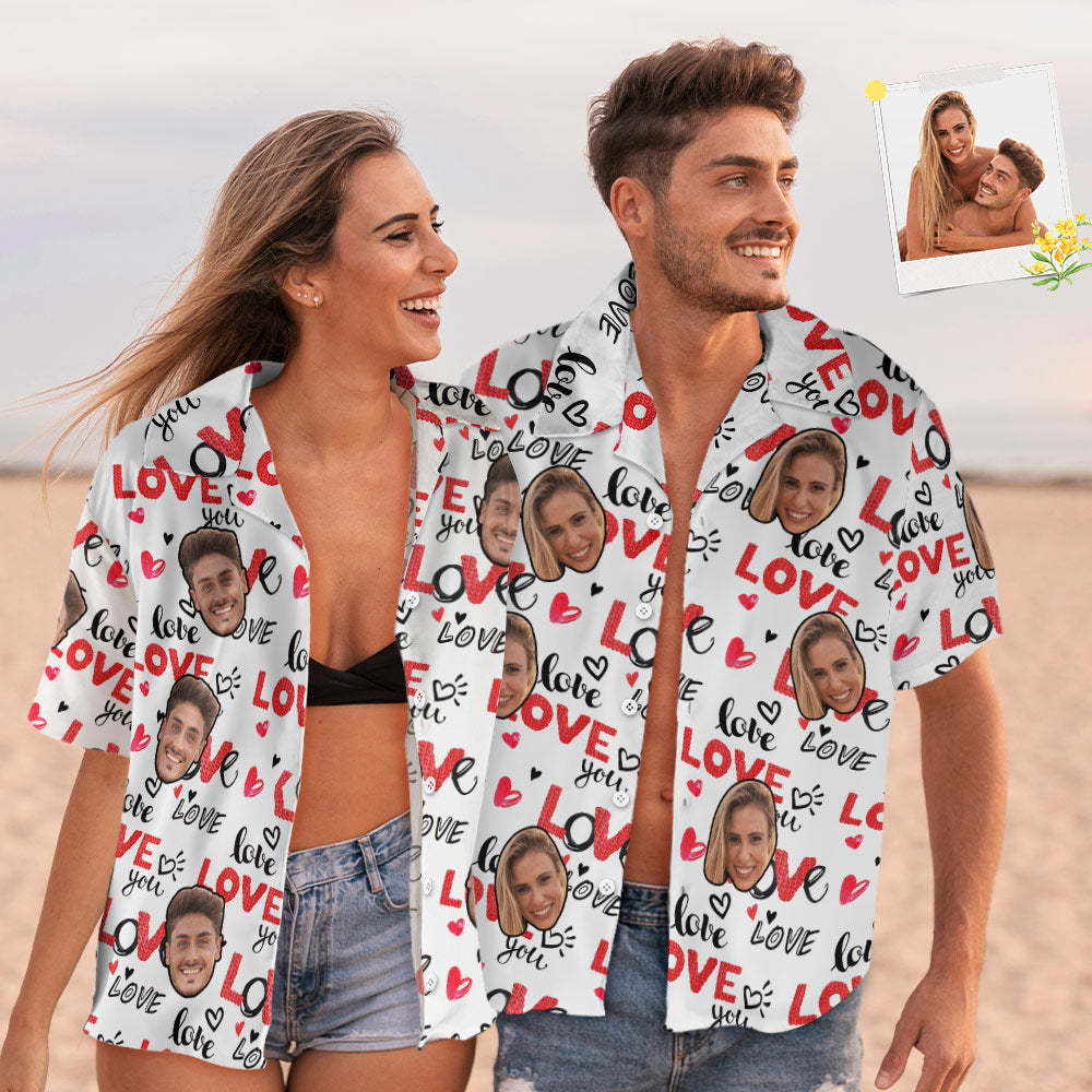 Custom Face Hawaiian Style Personalized White Shirt Couple Outfit - FaceSocksUSA