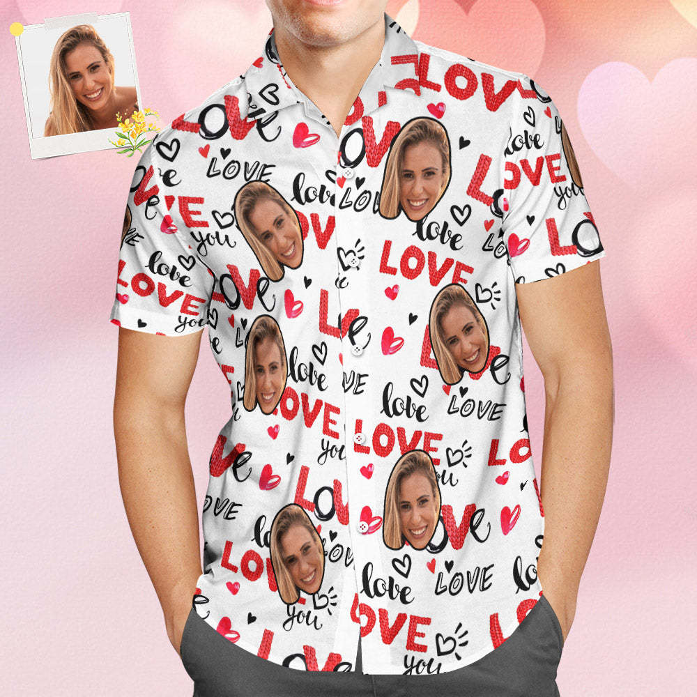 Custom Face Hawaiian Style Personalized White Shirt Couple Outfit - FaceSocksUSA