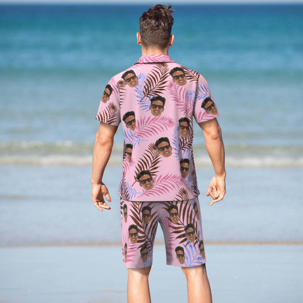Custom Face Hawaiian Shirt or Beach Shorts Matching Outfits Personalized Men's Photo Random Tropical Print Hawaiian Attire Vacation Party Gift	 - FaceSocksUSA