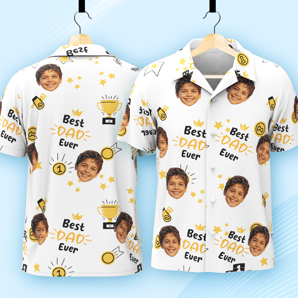 Custom Photo Best Papa Ever Trophy Dad - Personalized Hawaiian Shirt