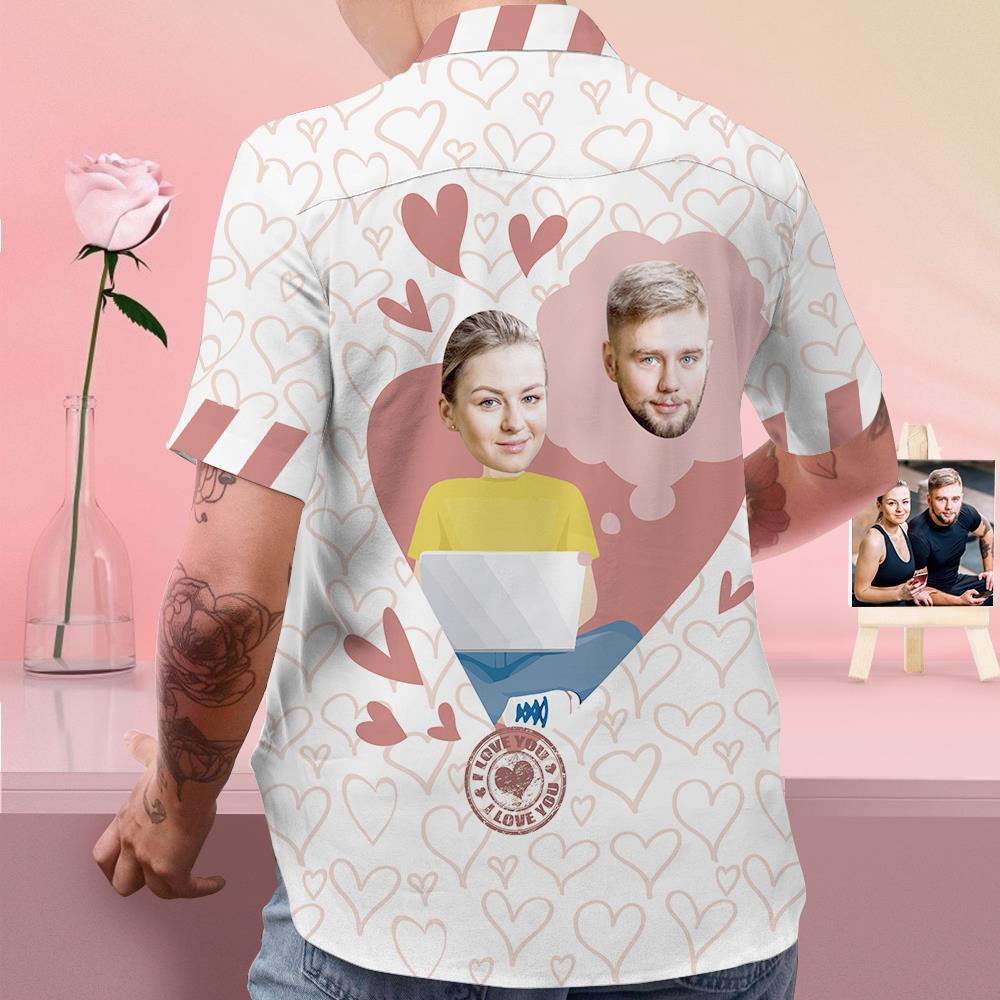 Custom Face Shirt Personalized Photo Men's Pink Hawaiian Shirt Valentine's Day Gift - Miss You at Work - FaceSocksUSA