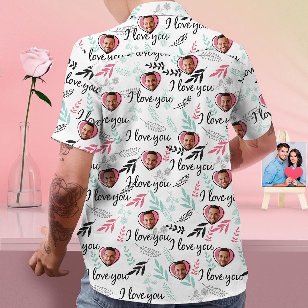 Custom Face Shirt Personalized Photo Hawaiian Shirt Valentine's Day Gift - I Love You - FaceSocksUSA