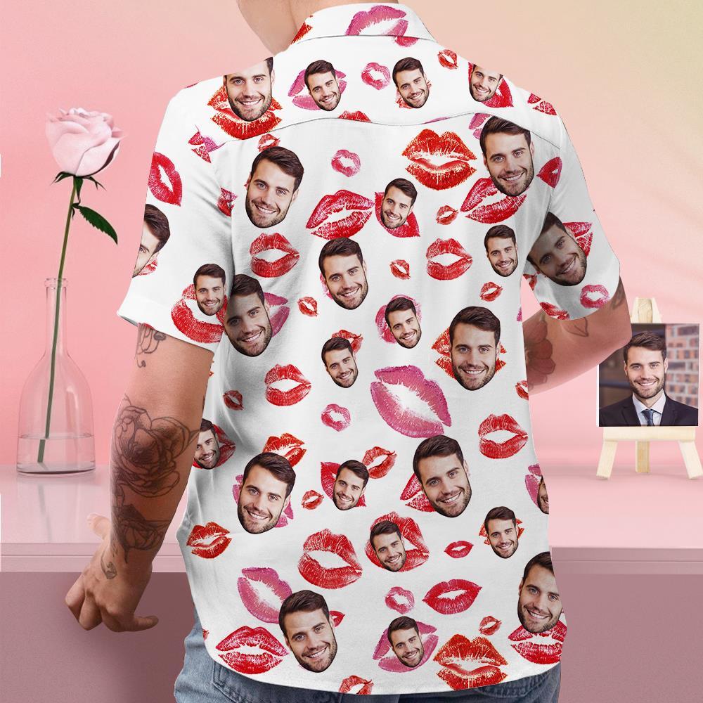Custom Face Shirt Personalized Photo Hawaiian Shirt Valentine's Day Gift - Lips - FaceSocksUSA