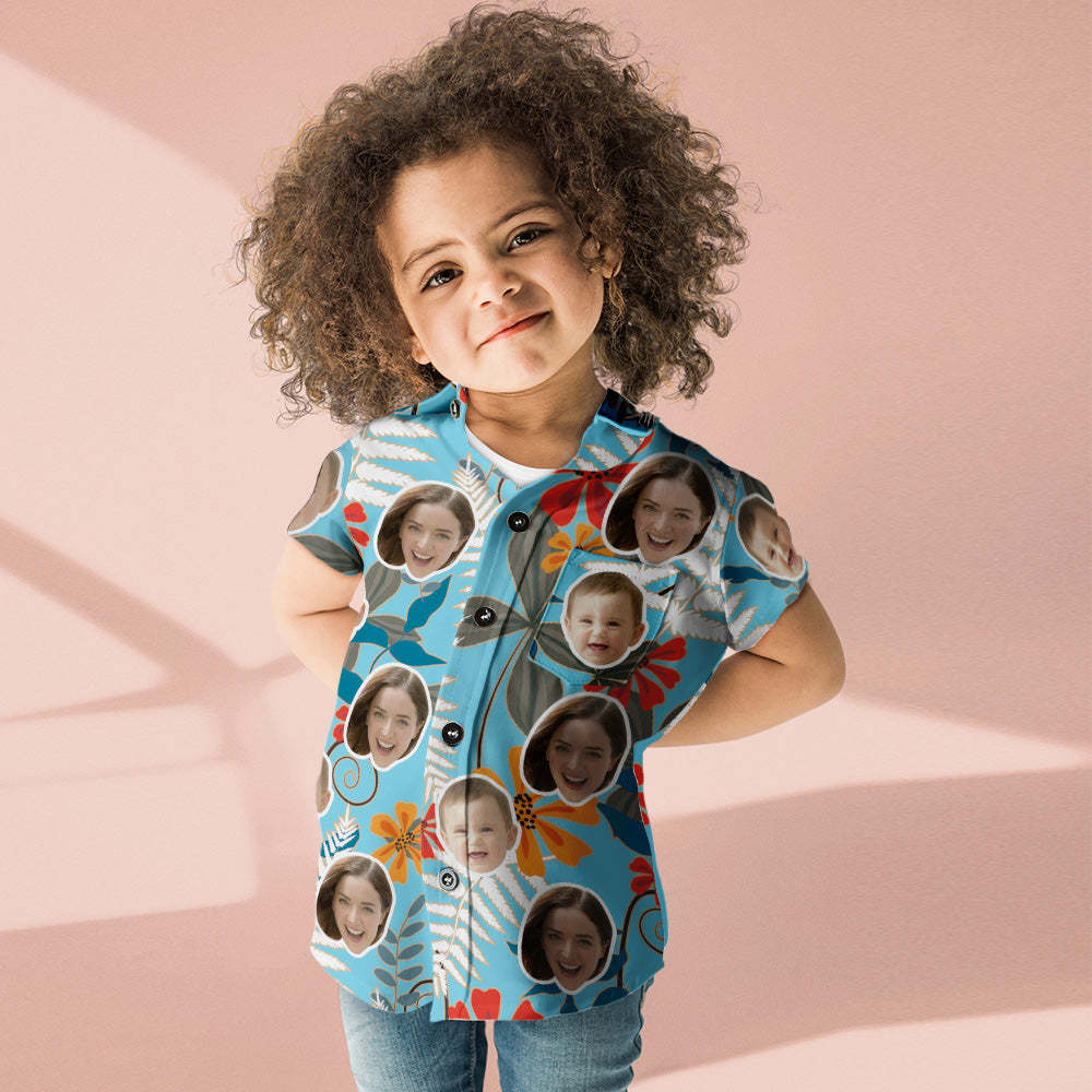 Custom Face Shirt Women's and Kids Hawaiian Shirts Short Sleeve Shirt Mother's Day Gift Hawaiian Flowers - FaceSocksUSA