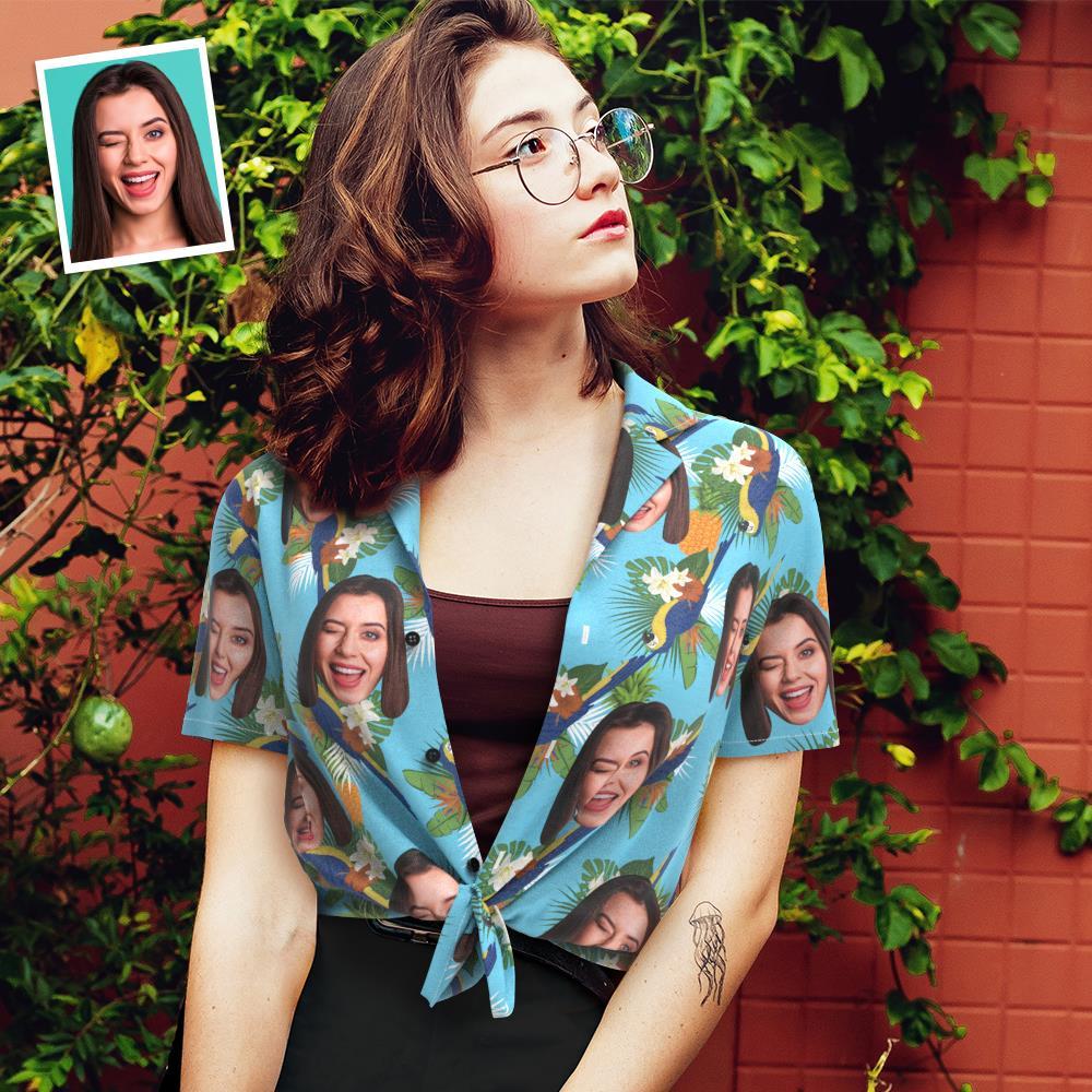 Custom Face Hawaiian Shirt for Women Personalized Women's Photo Hawaiian Shirt Gift for Her - Toucan Party	 - FaceSocksUSA