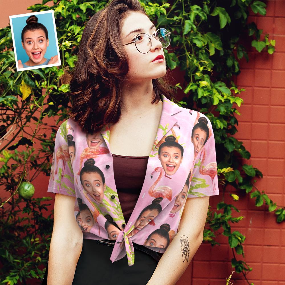 Custom Face Hawaiian Shirt for Women Personalized Women's Photo Hawaiian Shirt Gift for Her - Pink Flamingo - FaceSocksUSA