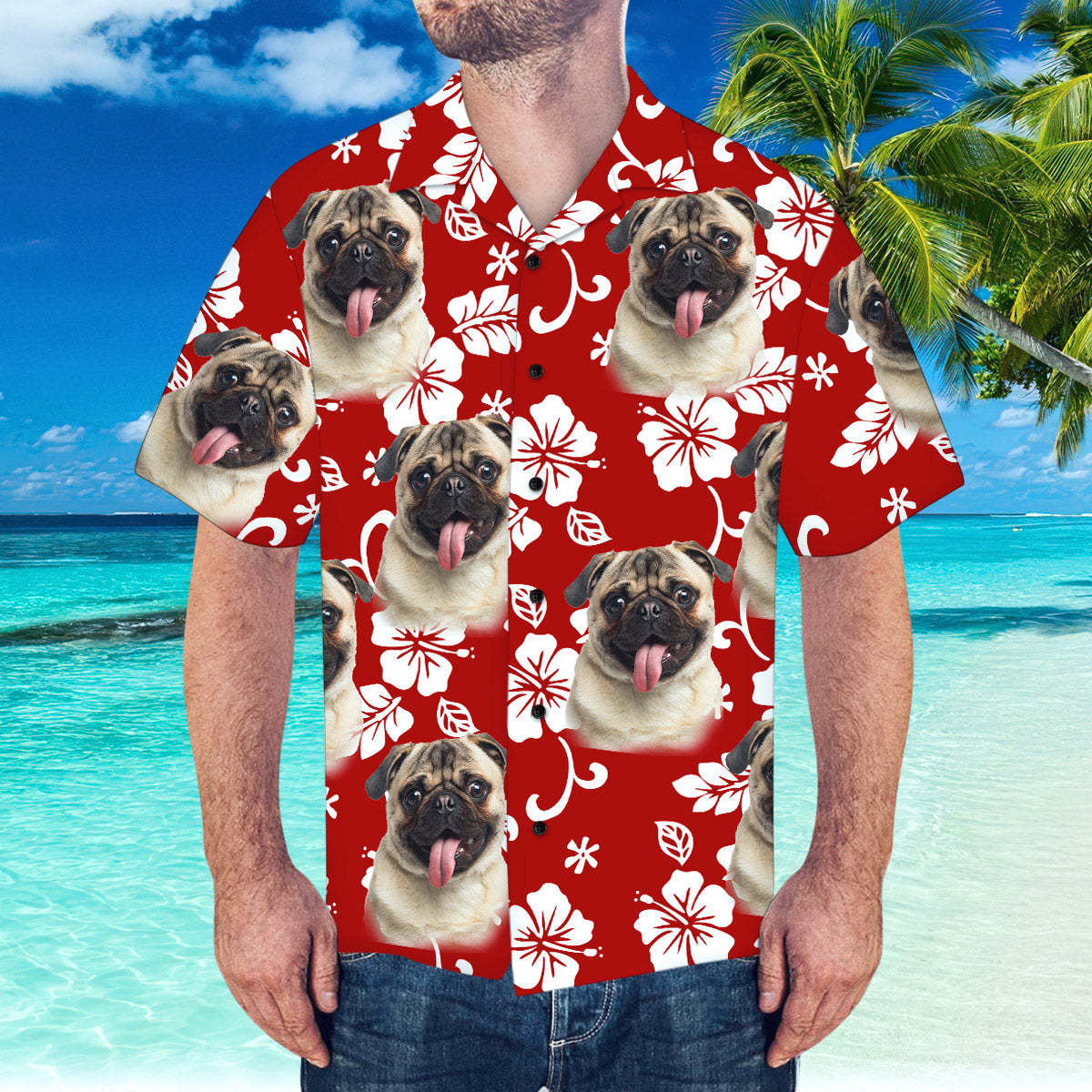 Custom Hawaiian Shirt with Husband Face Personalized Short-Sleeve Hawaiian Shirt	 - FaceSocksUSA