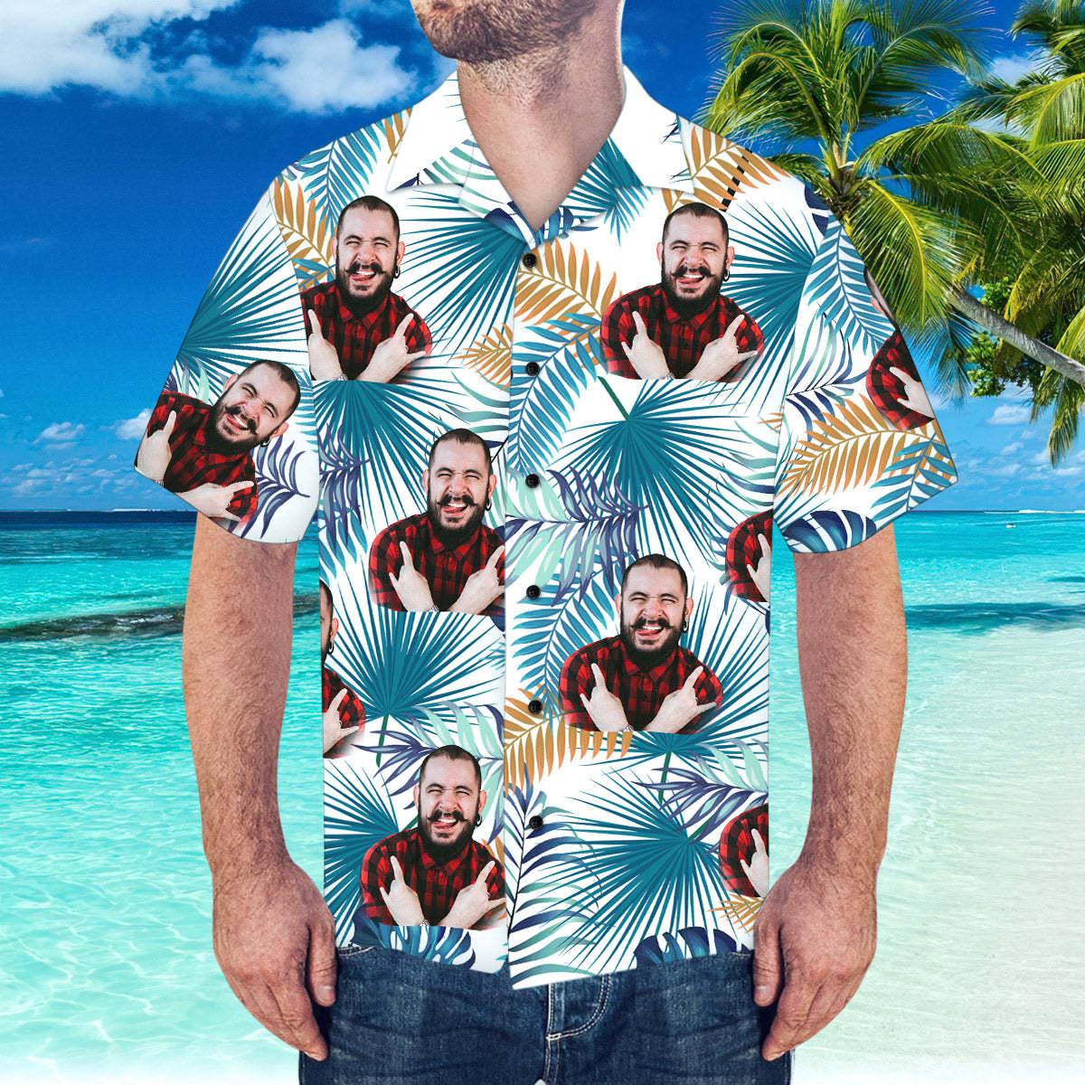 Custom Face Hawaiian Shirt Summer Beach Hawaiian Shirt Custom Shirt with Boyfriends Face	 - FaceSocksUSA