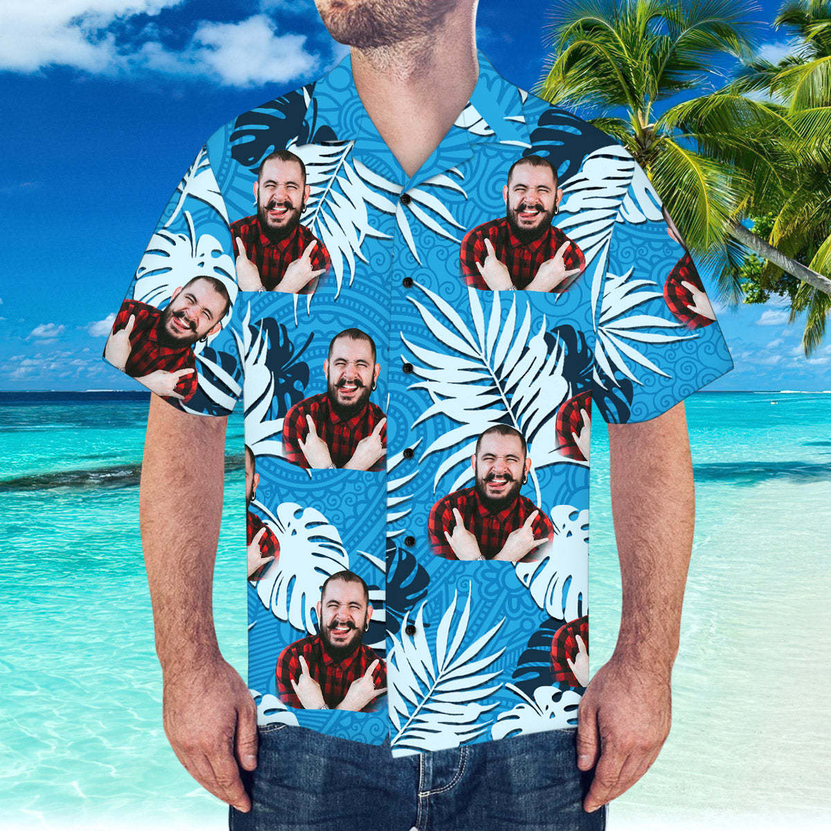Custom Face Hawaiian Shirt Personalized Hawaiian Shirt Summer Beach Hawaiian Shirt	 - FaceSocksUSA