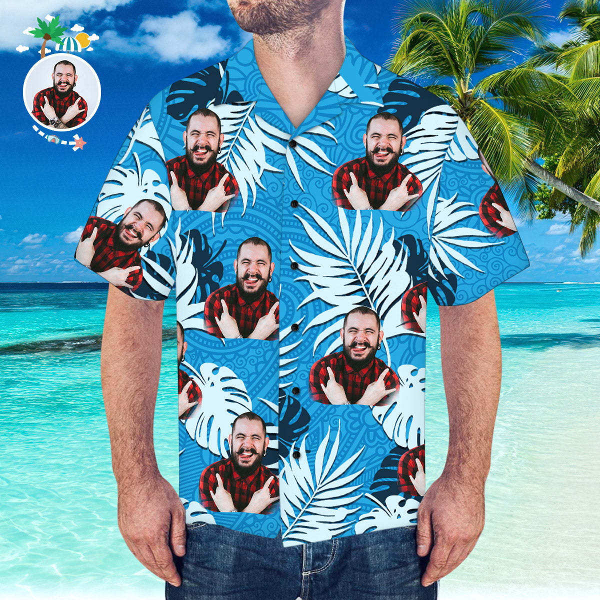 Custom Face Hawaiian Shirt Personalized Hawaiian Shirt Summer Beach Hawaiian Shirt	 - FaceSocksUSA