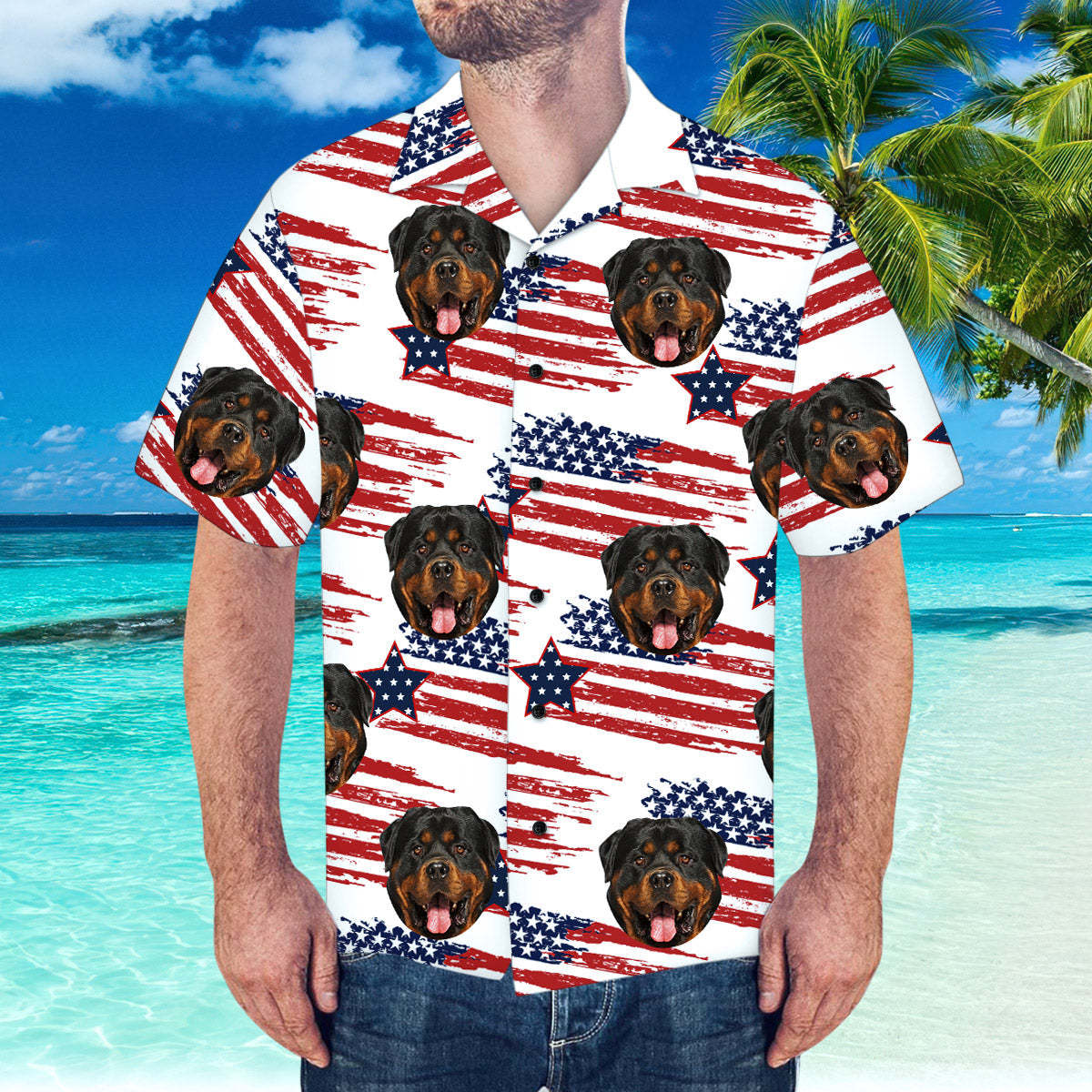 Custom Face Hawaiian Shirt America Flag Hawaiian Shirt for Beach Party	 - FaceSocksUSA