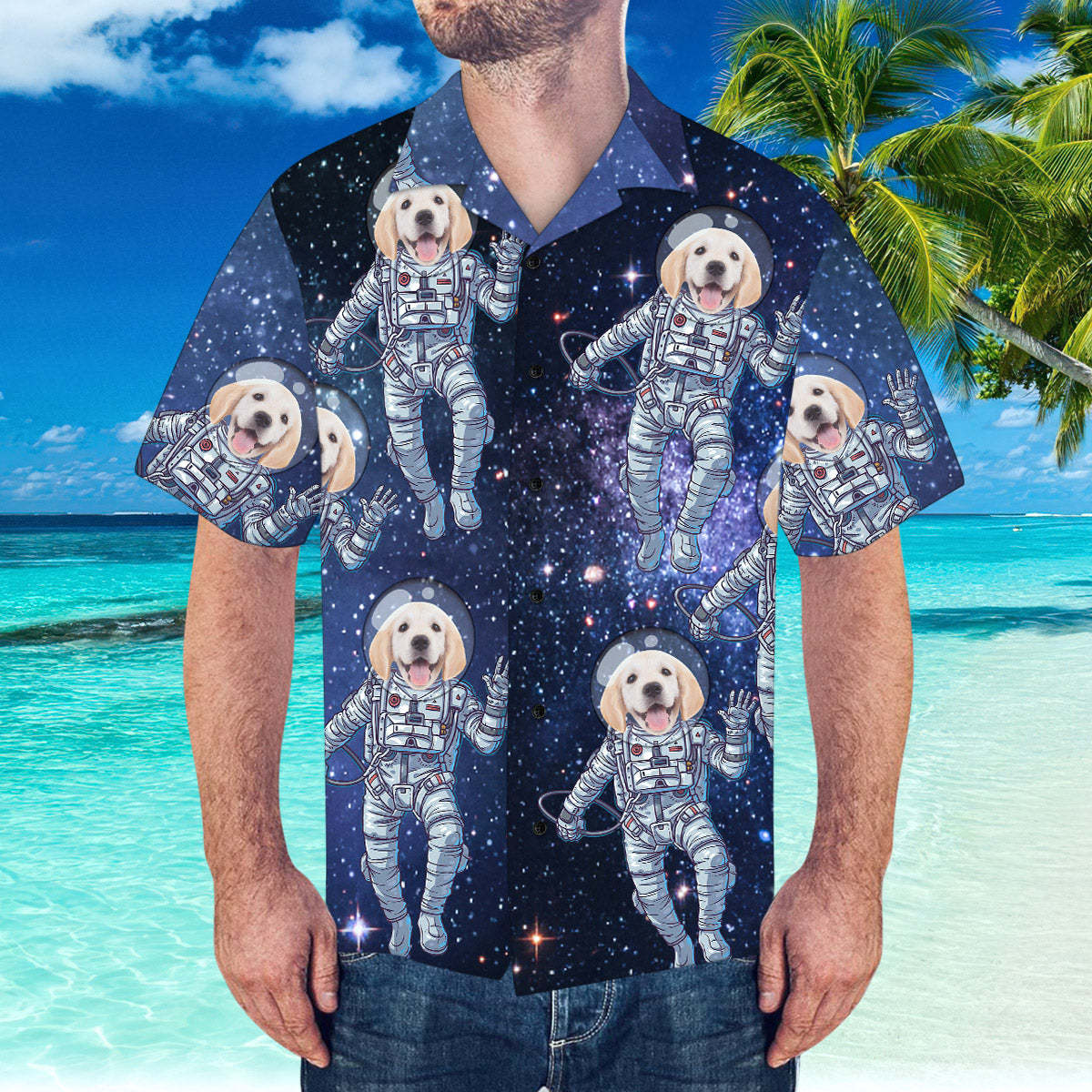 Custom Hawaiian Shirt with Face Personalized Hawaiian Shirt Galaxy Pattern Shirt	 - FaceSocksUSA