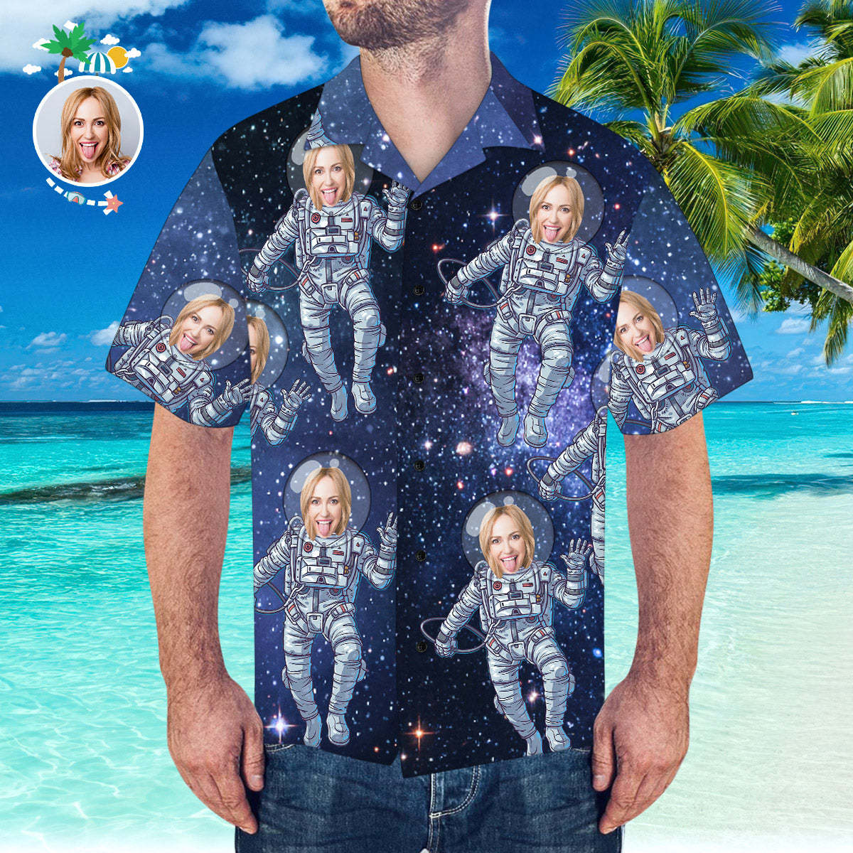 Custom Hawaiian Shirt with Face Personalized Hawaiian Shirt Galaxy Pattern Shirt	 - FaceSocksUSA