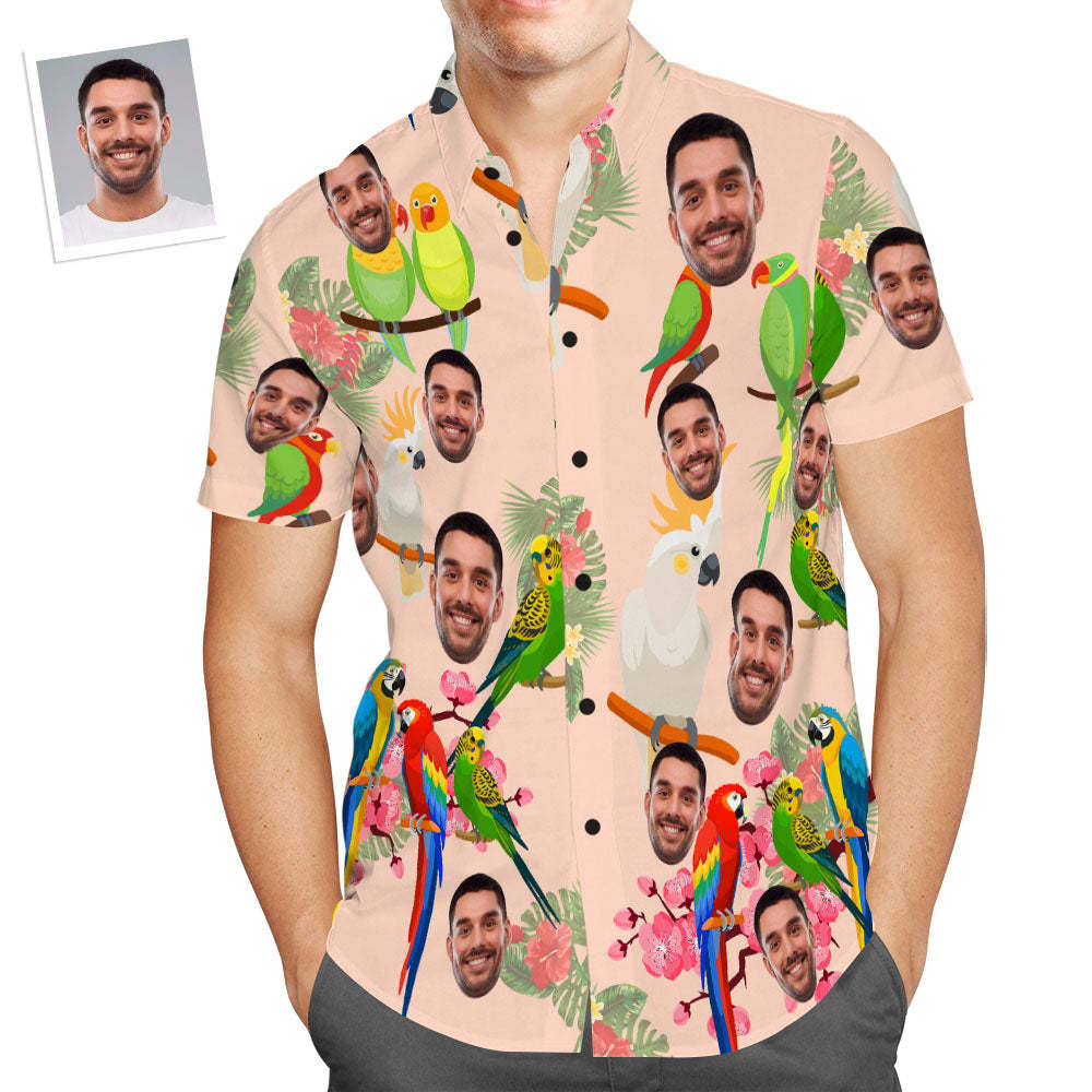 Custom Face Hawaiian Shirt Funny Parrot Tropical Style Shirt Gift for Men - FaceSocksUSA