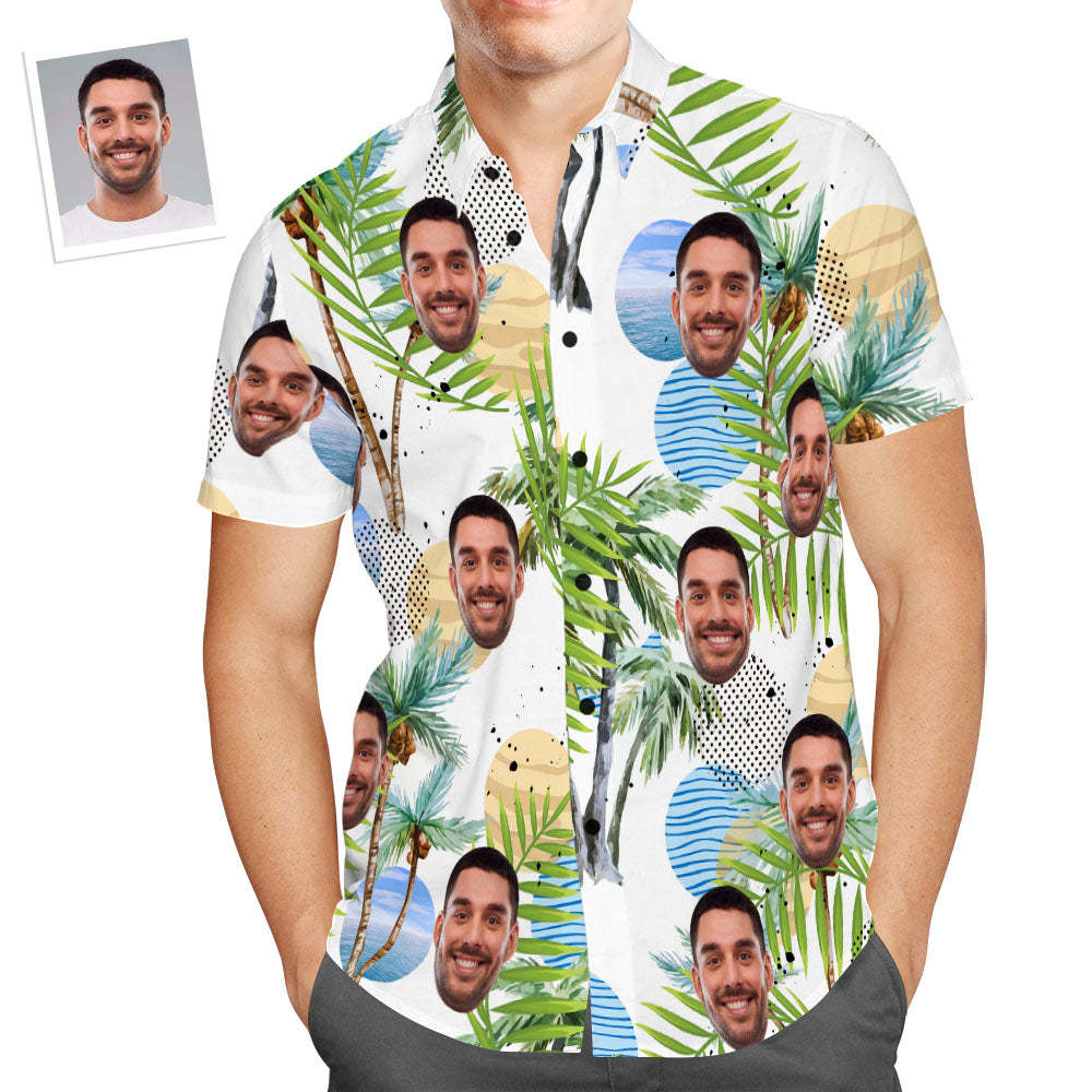 Custom Face Hawaiian Shirt Tropical Leaves Beach Shirt Party Gift for Men - FaceSocksUSA