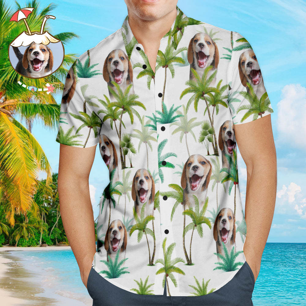Custom Dag Face Men's Hawaiian Shirts with Coconut Tree for Pet Lover - FaceSocksUSA