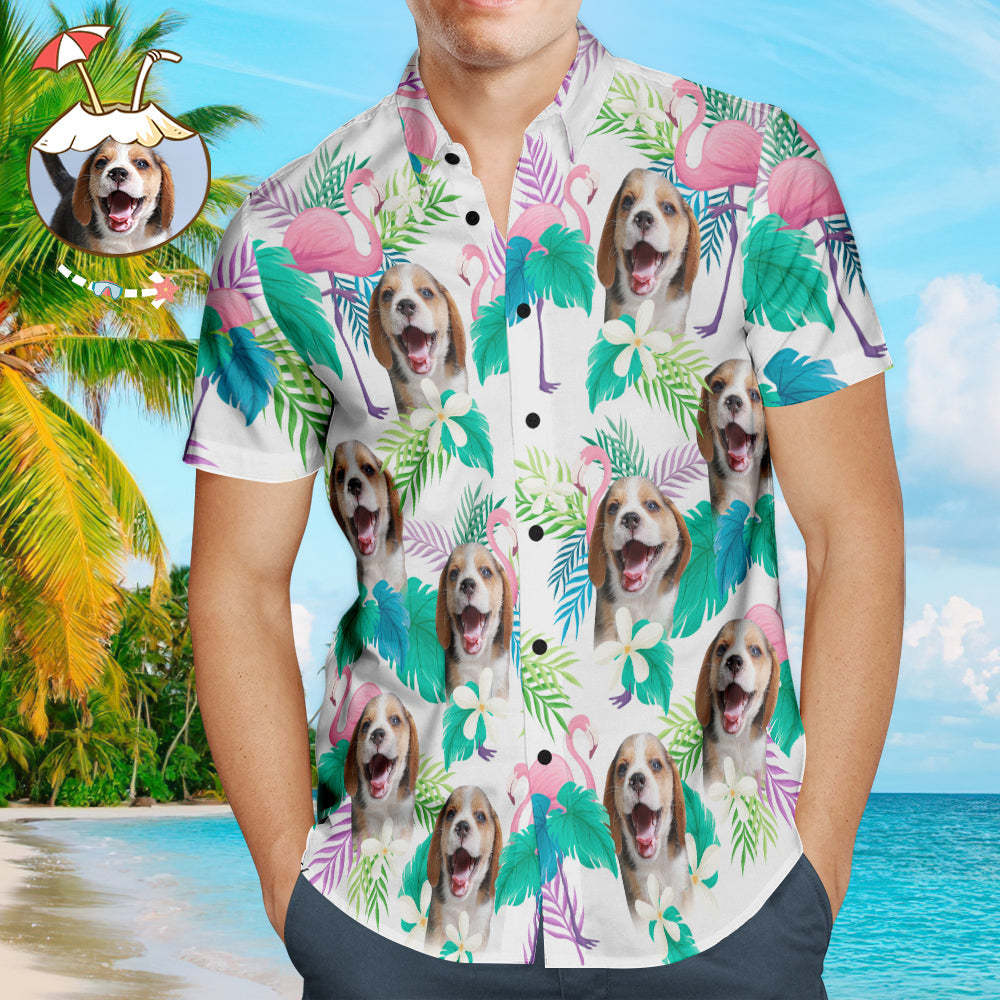 Custom Dag Face Men's Hawaiian Shirts with Flamingo for Pet Lover - FaceSocksUSA