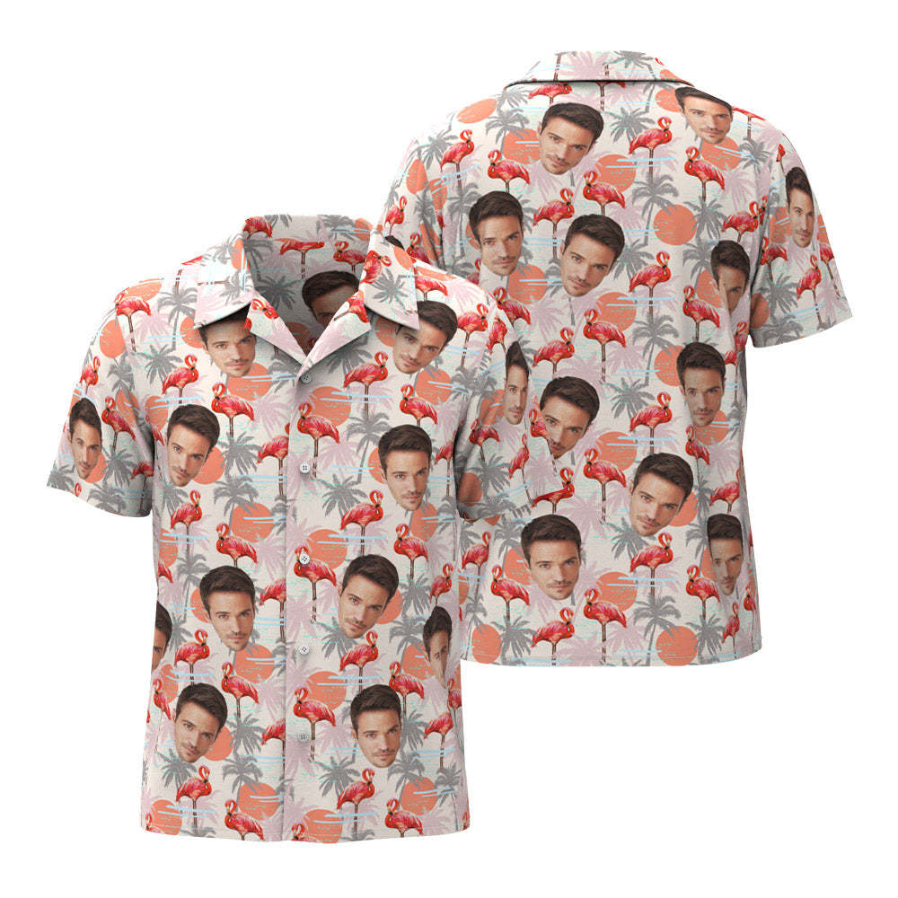 Custom Face Couple Matching Hawaiian Shirts Flamingo Floral Valentine's Day Gift - FaceSocksUSA