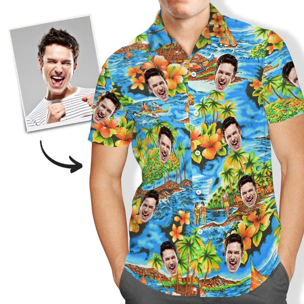Custom Face Hawaiian Shirt Vintage 1970s All Over Print Personalized Shirt with Your Photo