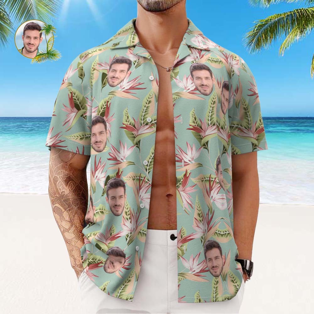 Custom Face Hawaiian Shirt Men's All Over Print Aloha Shirt Gift - Retro Style	 - FaceSocksUSA