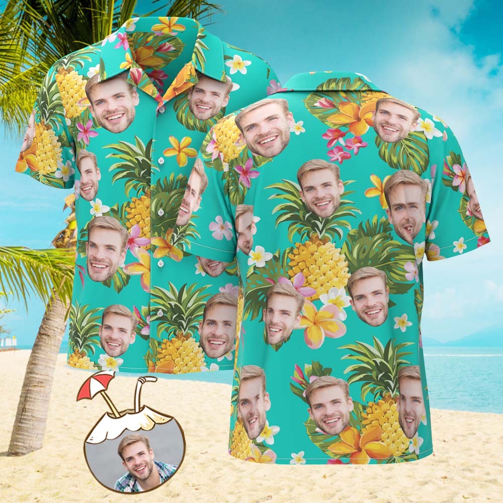 Custom Face All Over Print Hawaiian Shirt Pineapples Shirts Gift for Him	 - FaceSocksUSA