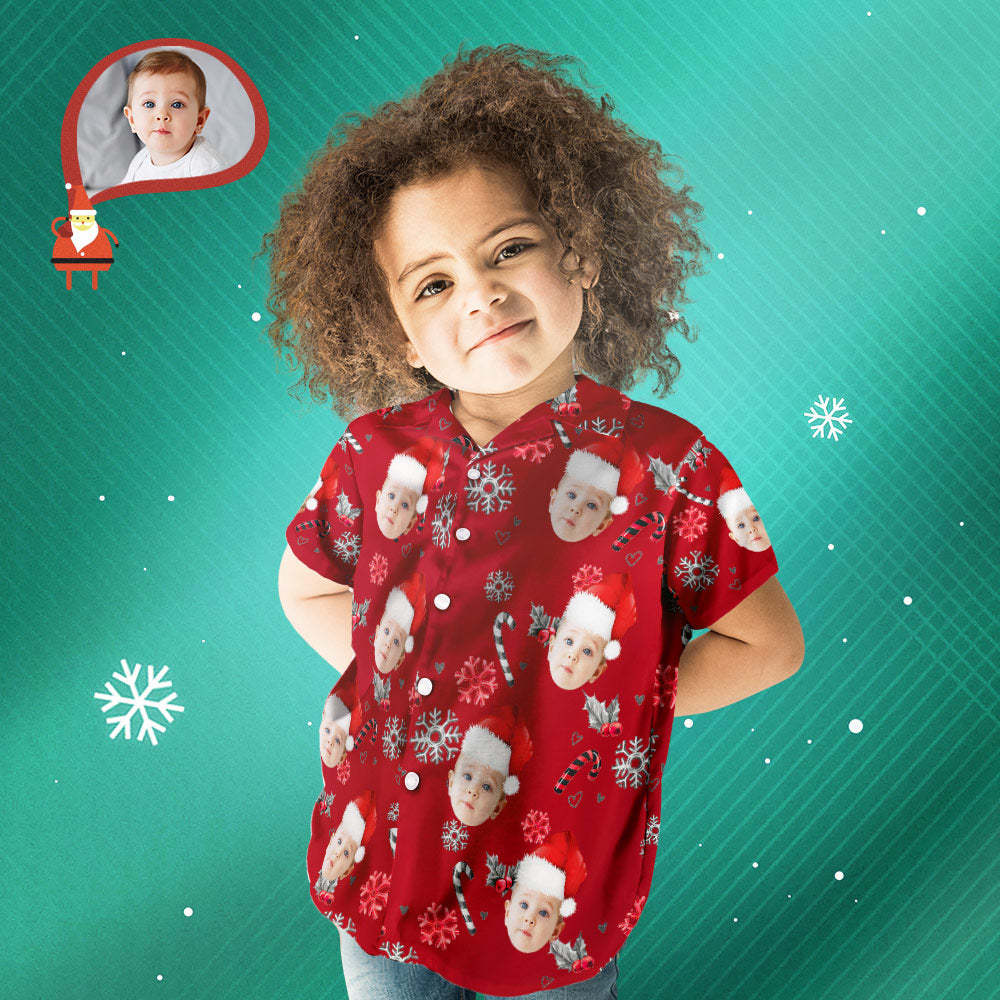 Custom Face Family Matching Hawaiian Outfit Christmas Pool Party Parent-child Wears - Christmas Shirts With Candy Canes For Family - FaceSocksUSA