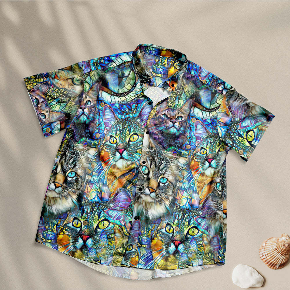Kaleidoscope Cat Hawaiian Shirts for Pet Lover - FaceSocksUSA
