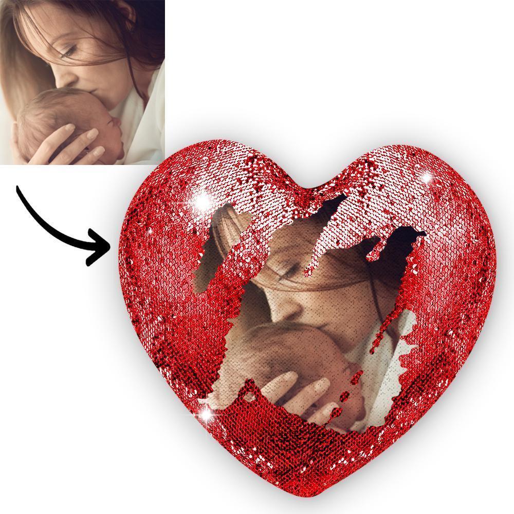 Custom Love Heart Grandkids Photo Magic Sequin Pillow for Grandparents - FaceSocksUSA