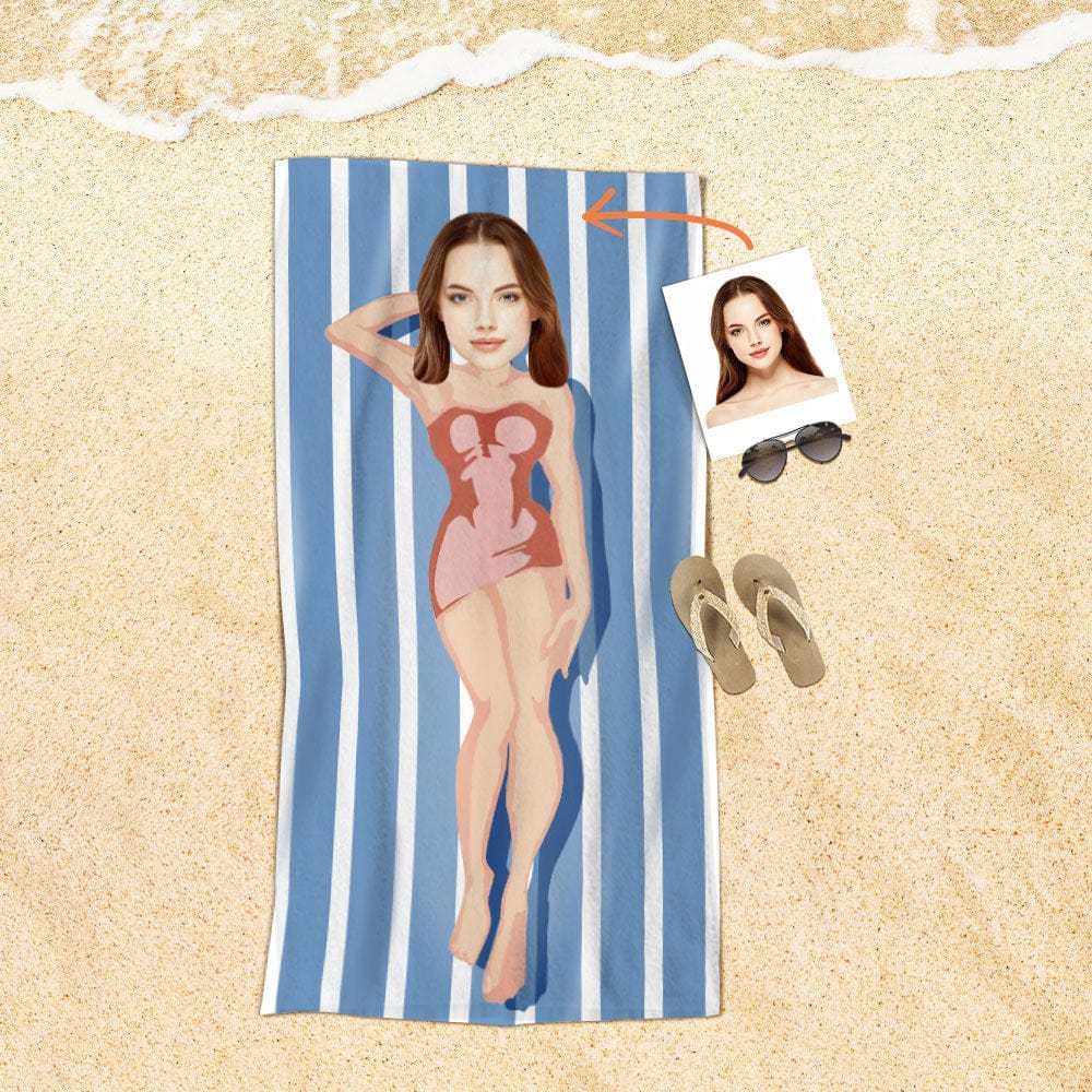 Custom Face Beach Towel Personalized Red Dress Beach Towel Funny Gift for Summer - GiftLab