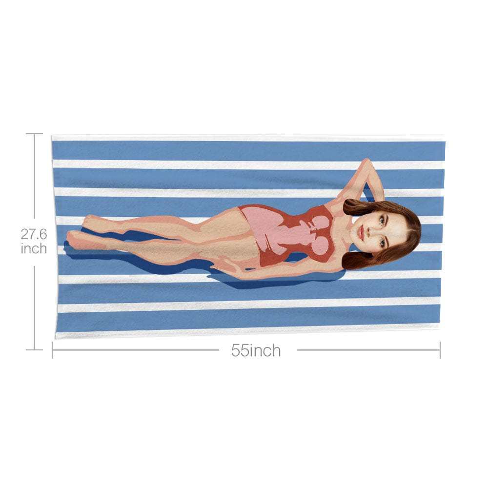 Custom Face Beach Towel Personalized Red Dress Beach Towel Funny Gift for Summer - GiftLab