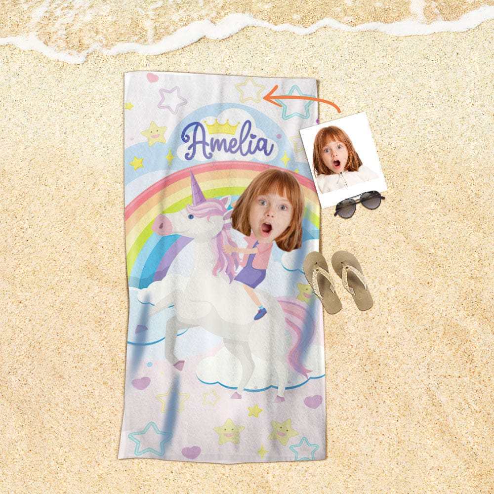 Custom Face Beach Towel Personalized Unicorn Beach Towel Funny Gift for Summer - GiftLab