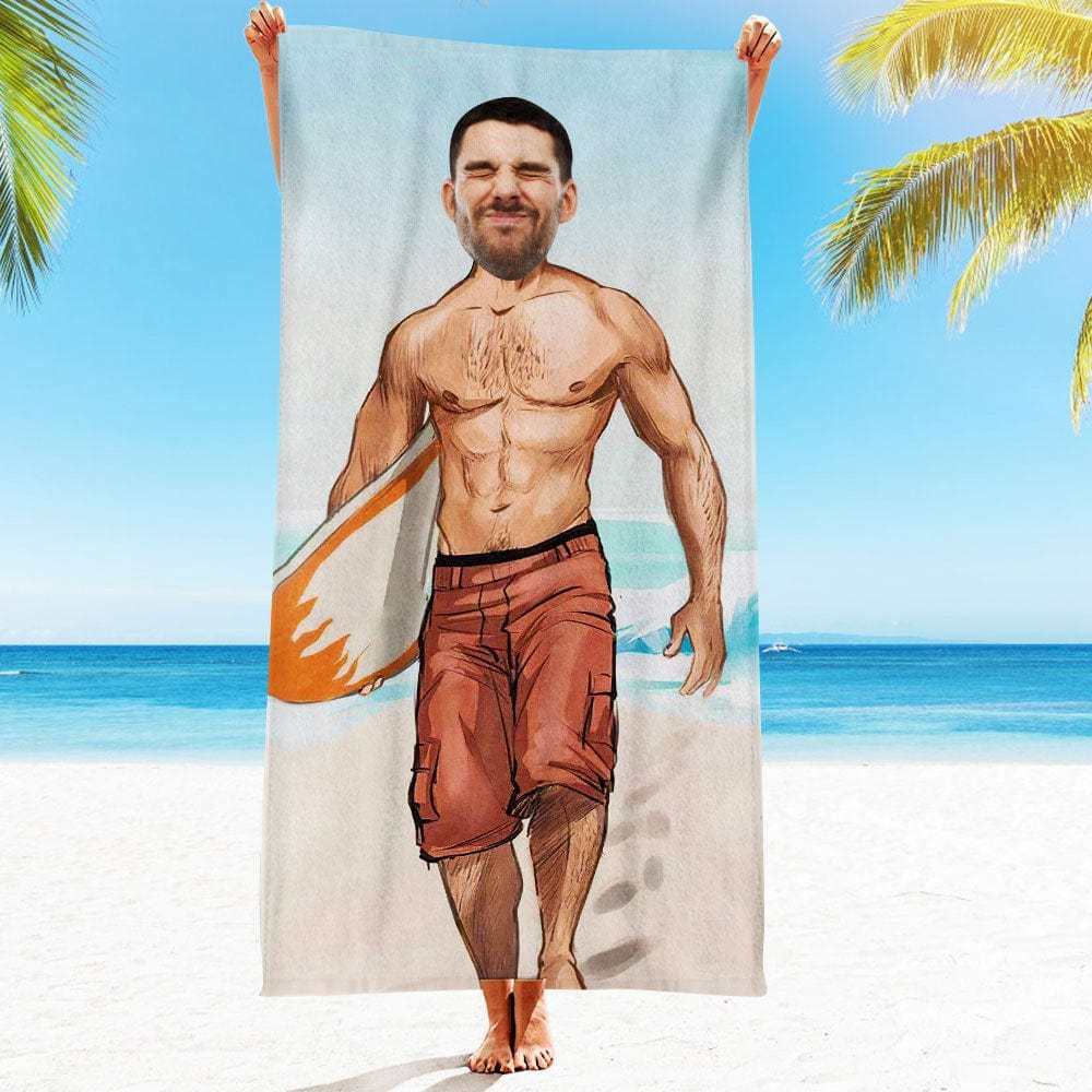 Custom Face Beach Towel Personalized Hawaii Style Beach Towel Funny Gift for Summer - GiftLab