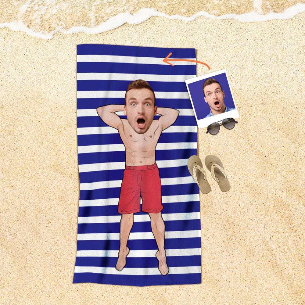 Custom Face Beach Towel Personalized Man in Red Shorts Beach Towel Funny Gift for Summer - GiftLab