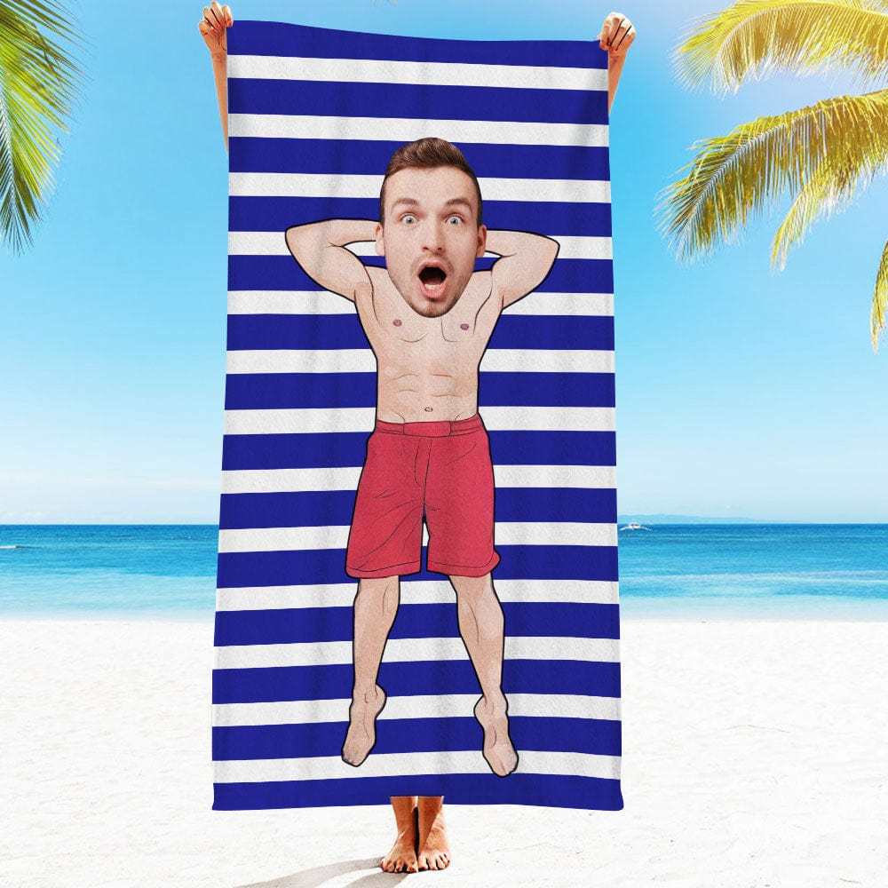 Custom Face Beach Towel Personalized Hawaii Style Beach Towel Funny Gift for Summer - GiftLab