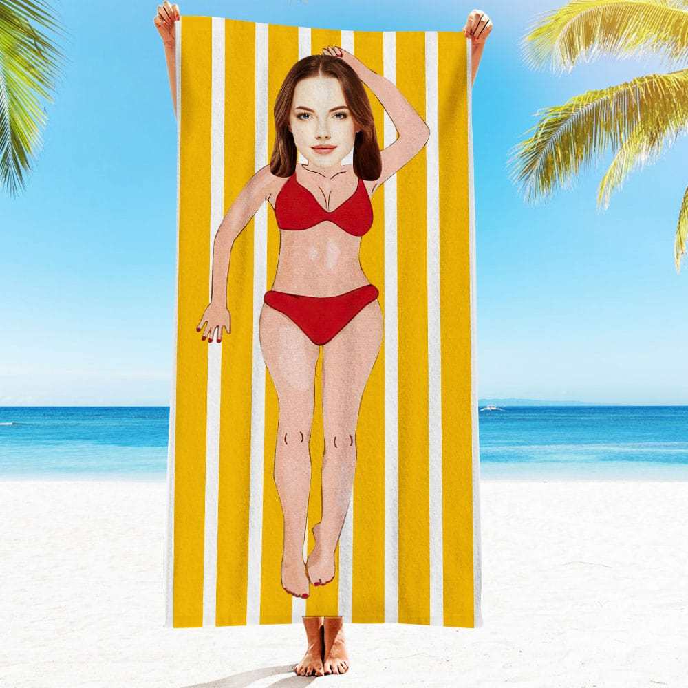 Custom Face Beach Towel Personalized Hawaii Style Beach Towel Funny Gift for Summer - GiftLab