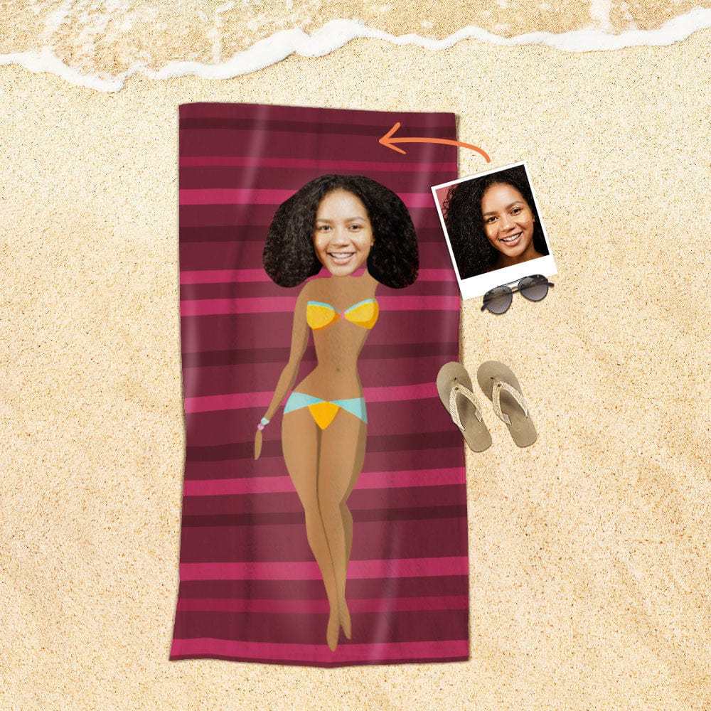 Custom Face Beach Towel Personalized Bikini Style Beach Towel Funny Gift for Summer - GiftLab