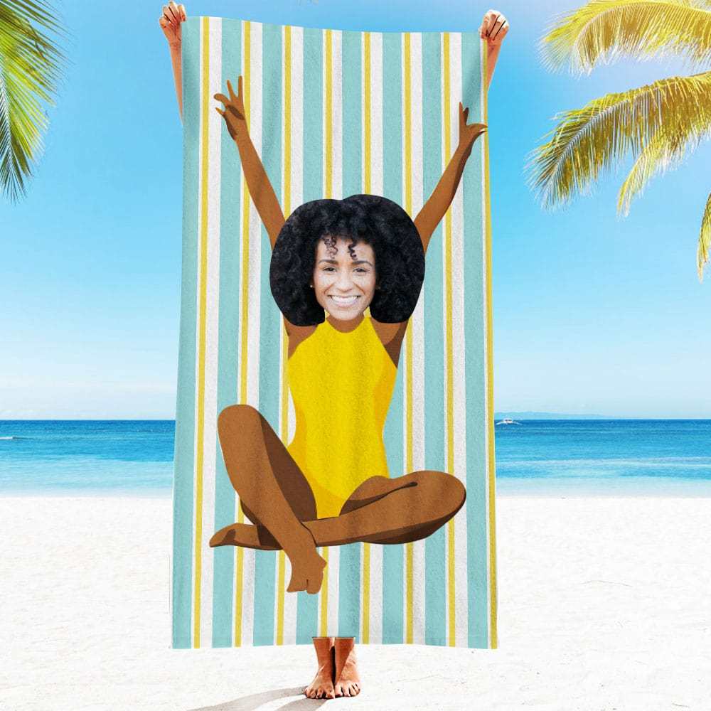Custom Face Beach Towel Personalized Hawaii Style Beach Towel Funny Gift for Summer - GiftLab