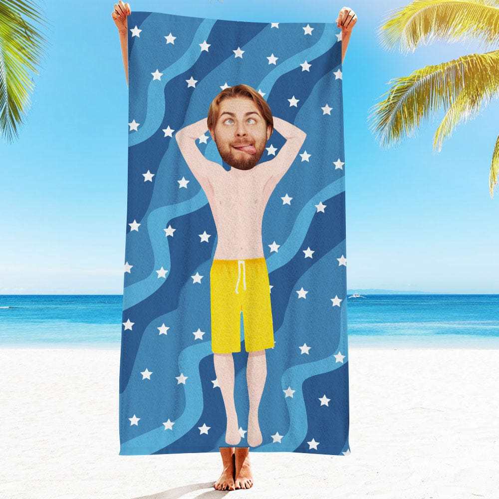 Custom Face Beach Towel Personalized Hawaii Style Beach Towel Funny Gift for Summer - GiftLab