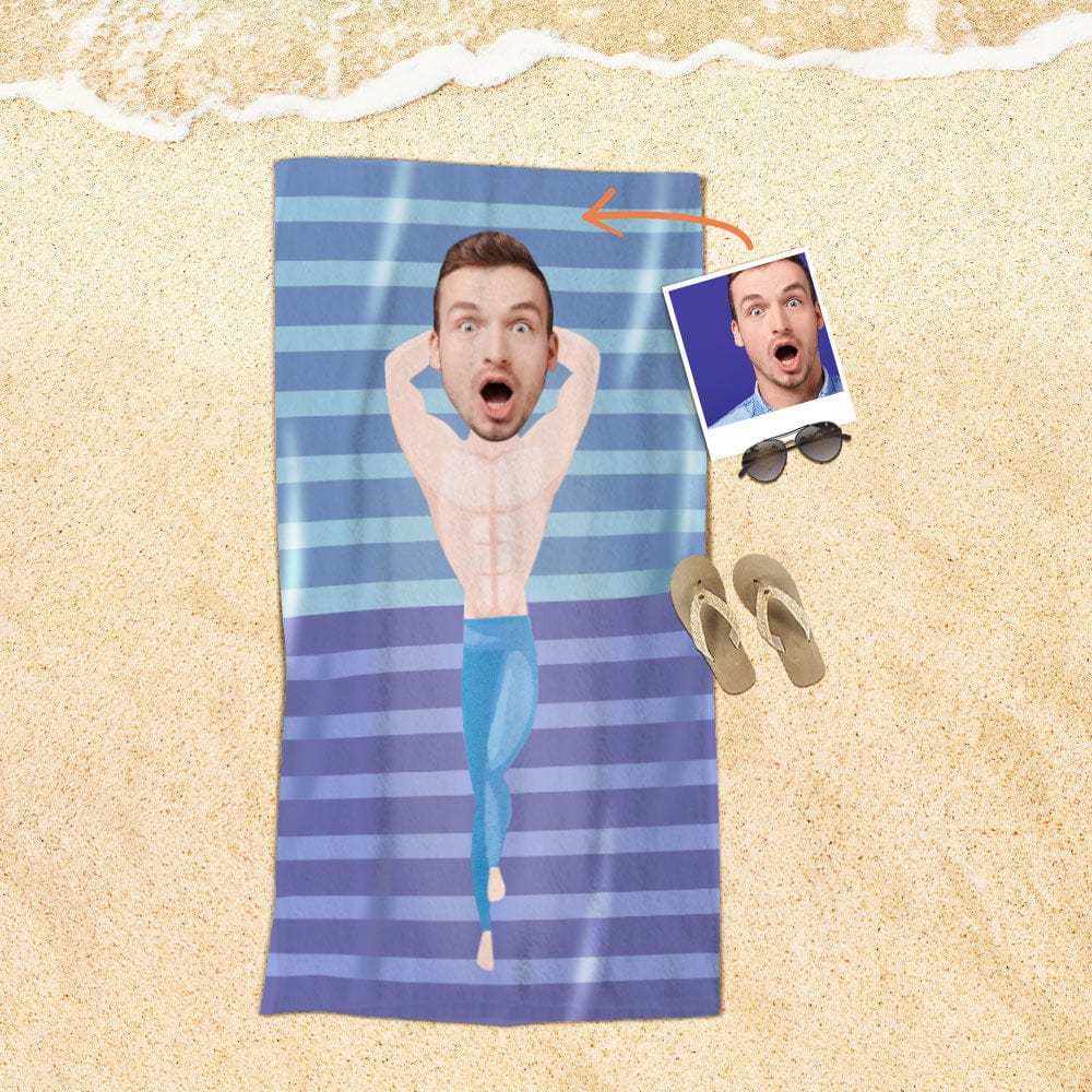 Custom Face Beach Towel Personalized Fitness Man Beach Towel Funny Gift for Summer - GiftLab