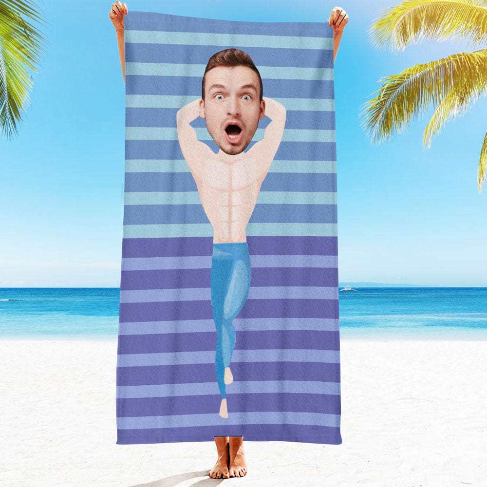 Custom Face Beach Towel Personalized Hawaii Style Beach Towel Funny Gift for Summer - GiftLab